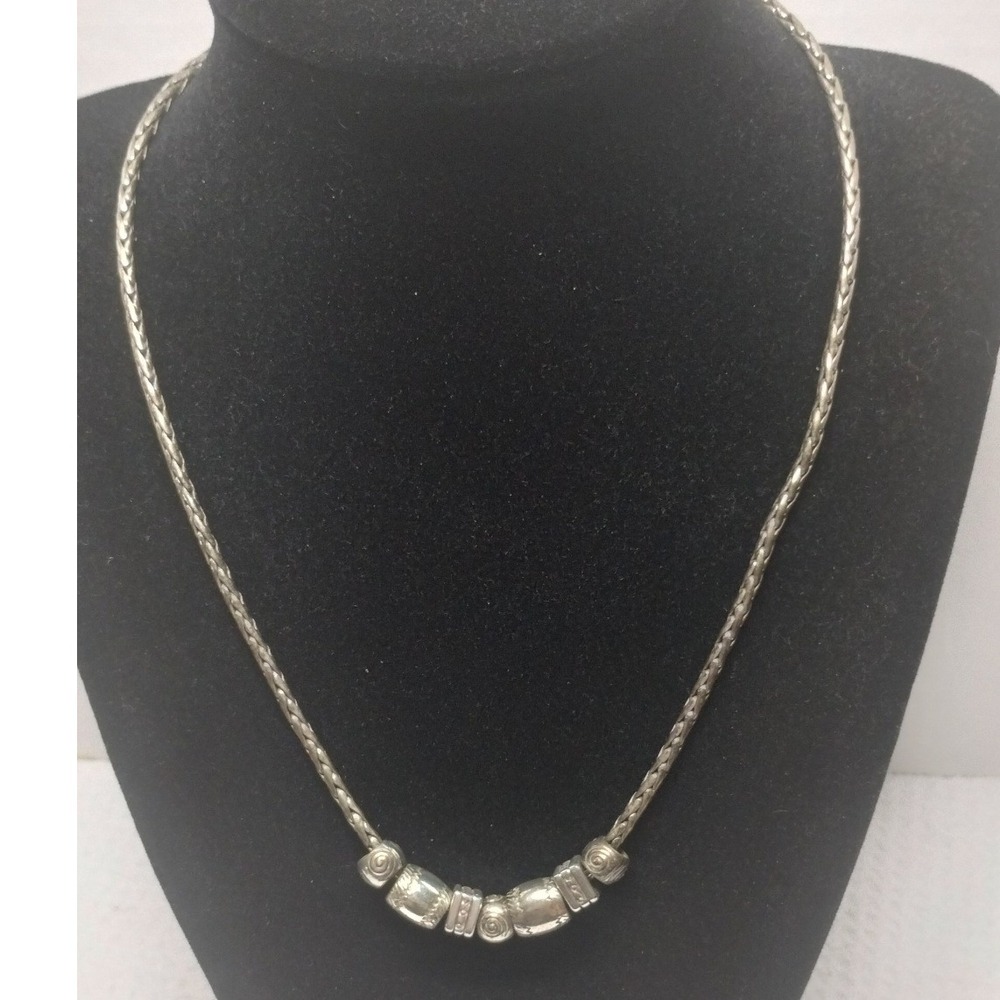 Brighton Silver Tone Wheat‎ Chain Necklace Heart Charm Slider Beads 17 Inch